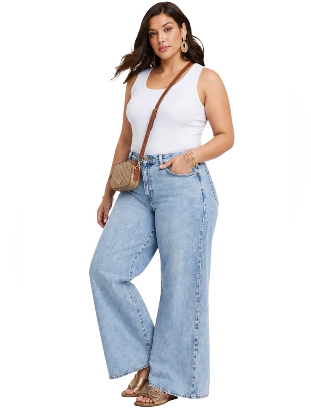 Universal Thread Women's Mid Rise Super Wide Leg Cotton Blue Jeans Size: 17